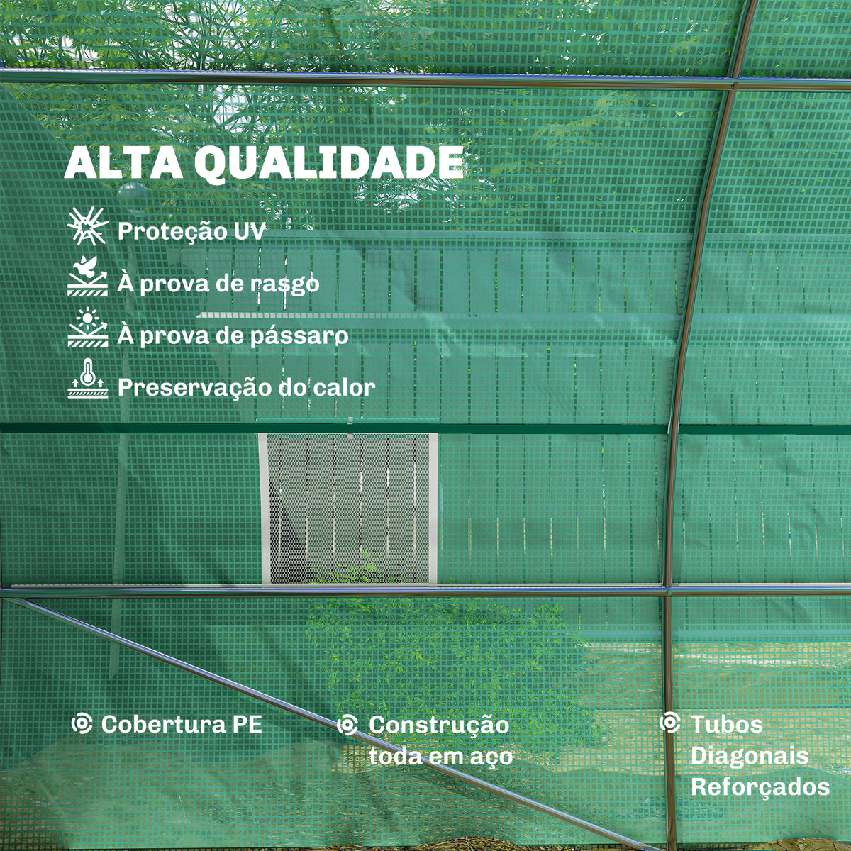 Estufa tipo Túnel 8x3x2m Aço e PE 140 g/m² Estufa para Cultivo de Plantas Tomates Verduras com 12 Janelas e Porta Enroláveis Verde — foto 4