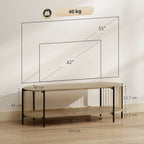 Móvel de TV Estilo Boémio Móvel de TV até 55 Polegadas com Detalhes em Corda de Papel e 2 Prateleiras Abertas para Sala de Estar Quarto 124x43,5x41 cm Madeira — foto 3