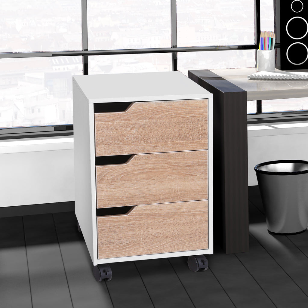 Bloco de Gavetas para Escritório Móvel de Escritório Bloco de Gavetas com 3 Gavetas e 4 Rodas 40x50x57,5 cm Madeira e Branco — foto 7