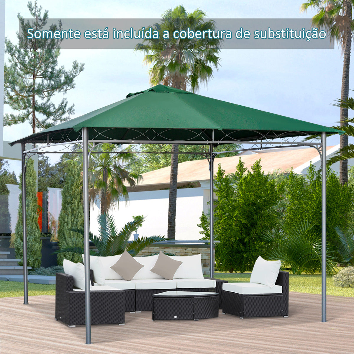 Toldo de Substituição de 3x3m para Pérgola de Jardim com 8 Orifícios de Drenagem e Ventilação Verde — foto 2