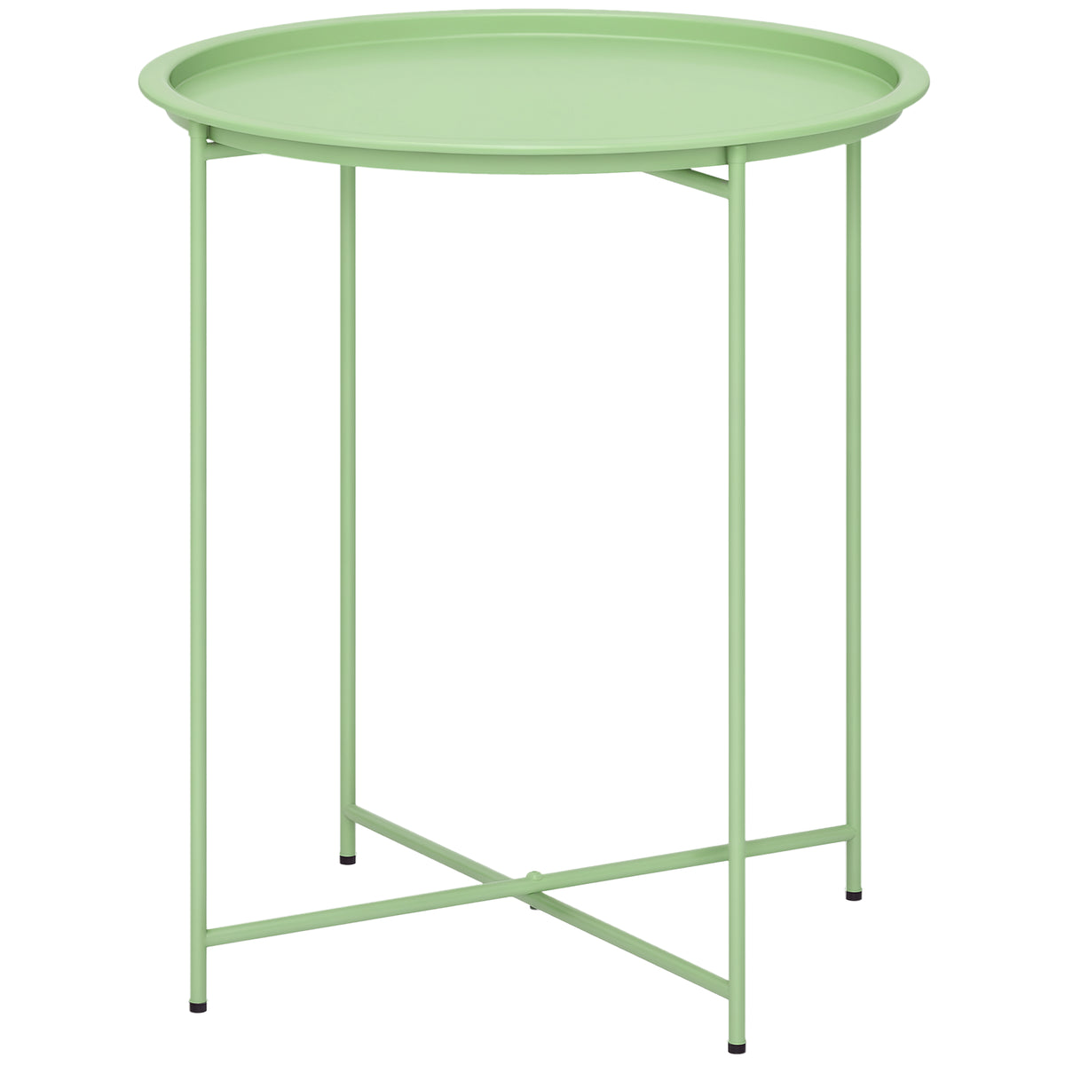 Mesa Auxiliar Redonda Mesa de Jardim com Bandeja Amovível Pés Dobráveis Mesa para Exterior Pátio Ø46x50 cm Verde — foto 1