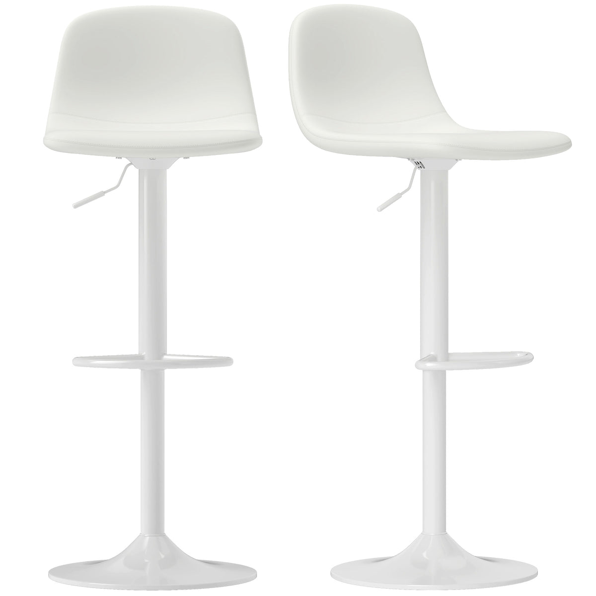 Conjunto de 2 Bancos de Bar Bancos Altos de Cozinha Reguláveis em Altura 84-104 cm com Encosto e Apoio para os Pés Estofadas em PU Giratórias em 360° para Sala de Jantar Varanda Branco — foto 1