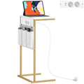 Mesa Auxiliar com Estação de Carga Mesa Lateral com 2 Entradas USB 1 Entrada USB-C e Bolsa Organizadora Mesa Auxiliar para Sala de Estar Dormitório 25,5x40x71 cm Branco — foto 1