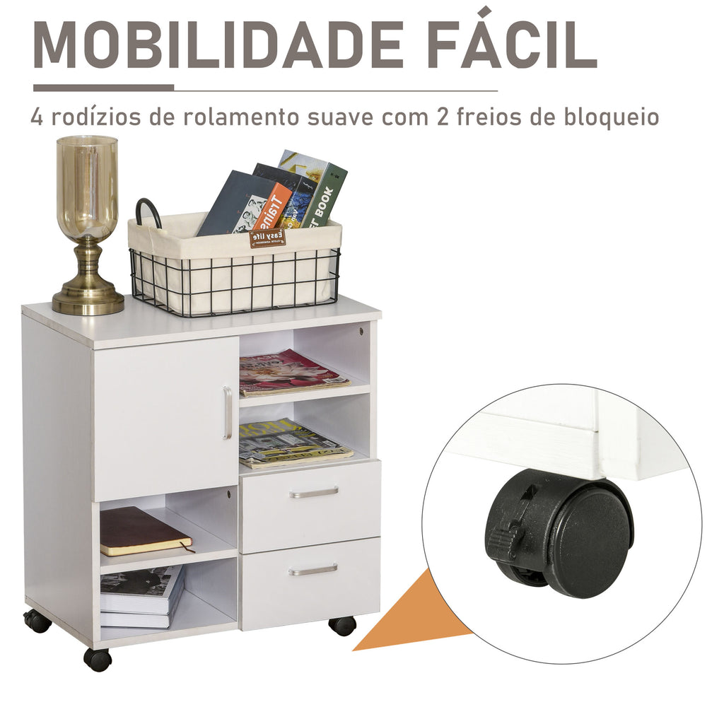 Mobiliário Auxiliar de Escritório com Gavetas e Rodas Multiuso 60x65x35 cm Branco — foto 4