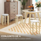 Bancos de Madeira Conjunto de 4 Bancos de Madeira Bancos Modernos Redondos Carga 120 kg para Sala de Estar Escritório Dormitório Estúdio Ø40x45 cm Madeira e Branco — foto 5