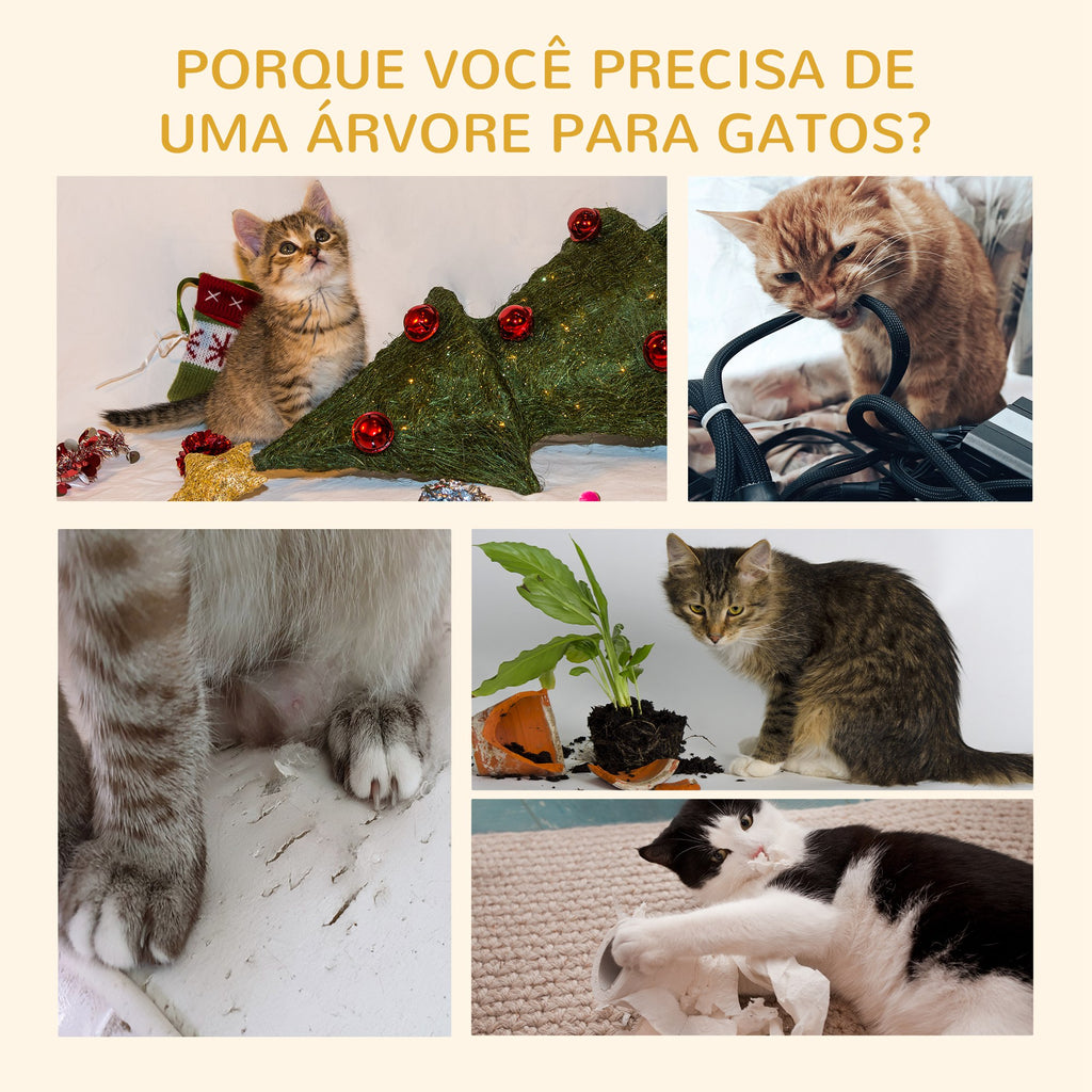 Árvore Arranhadora para Gatos Arranhador para Fixar ao Teto Altura Ajustável com Plataformas Poste de Sisal 40x34x230-260cm Cinza — foto 7
