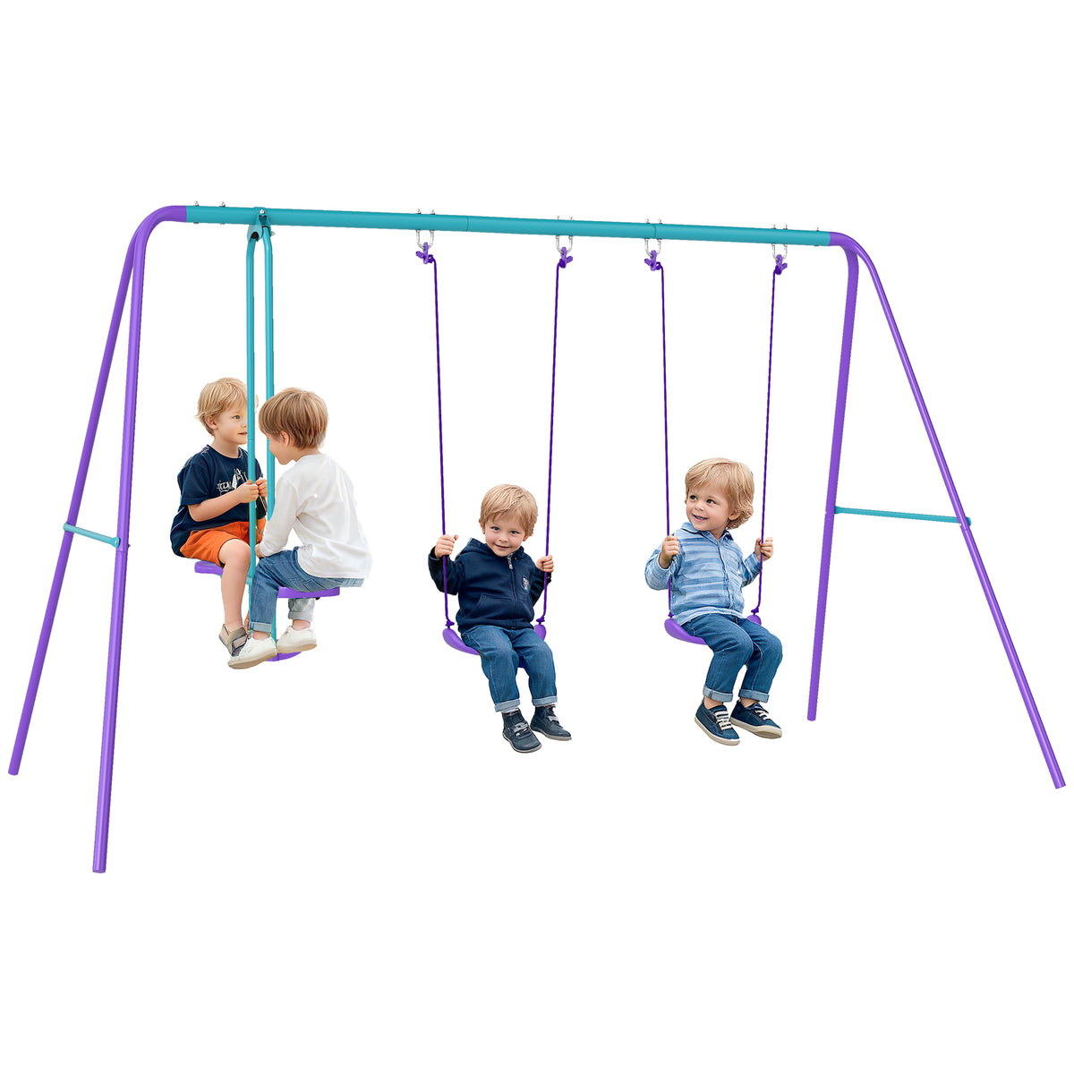 Conjunto de Baloiços de Jardim de Metal com Altura Ajustável Baloiços para Crianças acima de 3 Anos com Baloiço Duplo Baloiço para Pátio Exterior 280x140x178 cm Azul e Roxo — foto 1