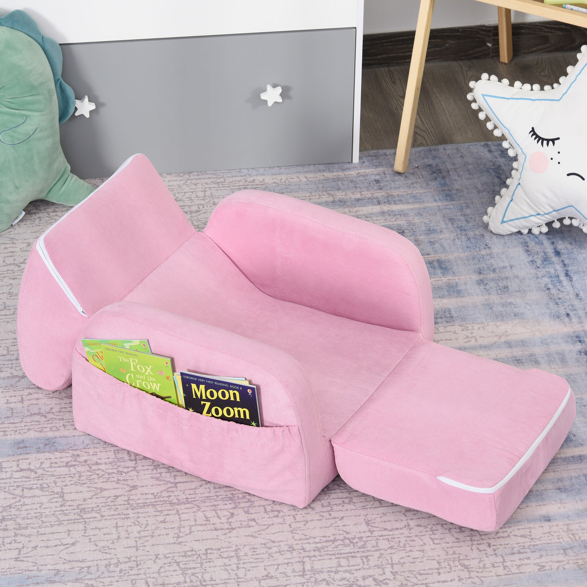 Poltrona Infantil Poltrona 2 em 1 para Crianças Dobrável em 2 Posições com Apoio de Braços e Assento Acolchoado 47x45x38cm Rosa — foto 2