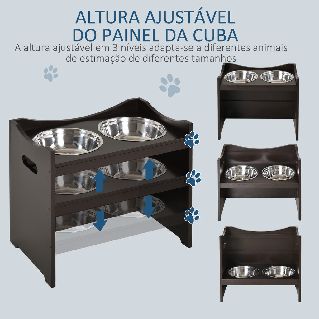 Comedouro para Cães Elevado Comedouro para Cães com 2 Tigelas de Aço Inoxidável e Altura Ajustável 54x31,5x47 cm Marrom — foto 7
