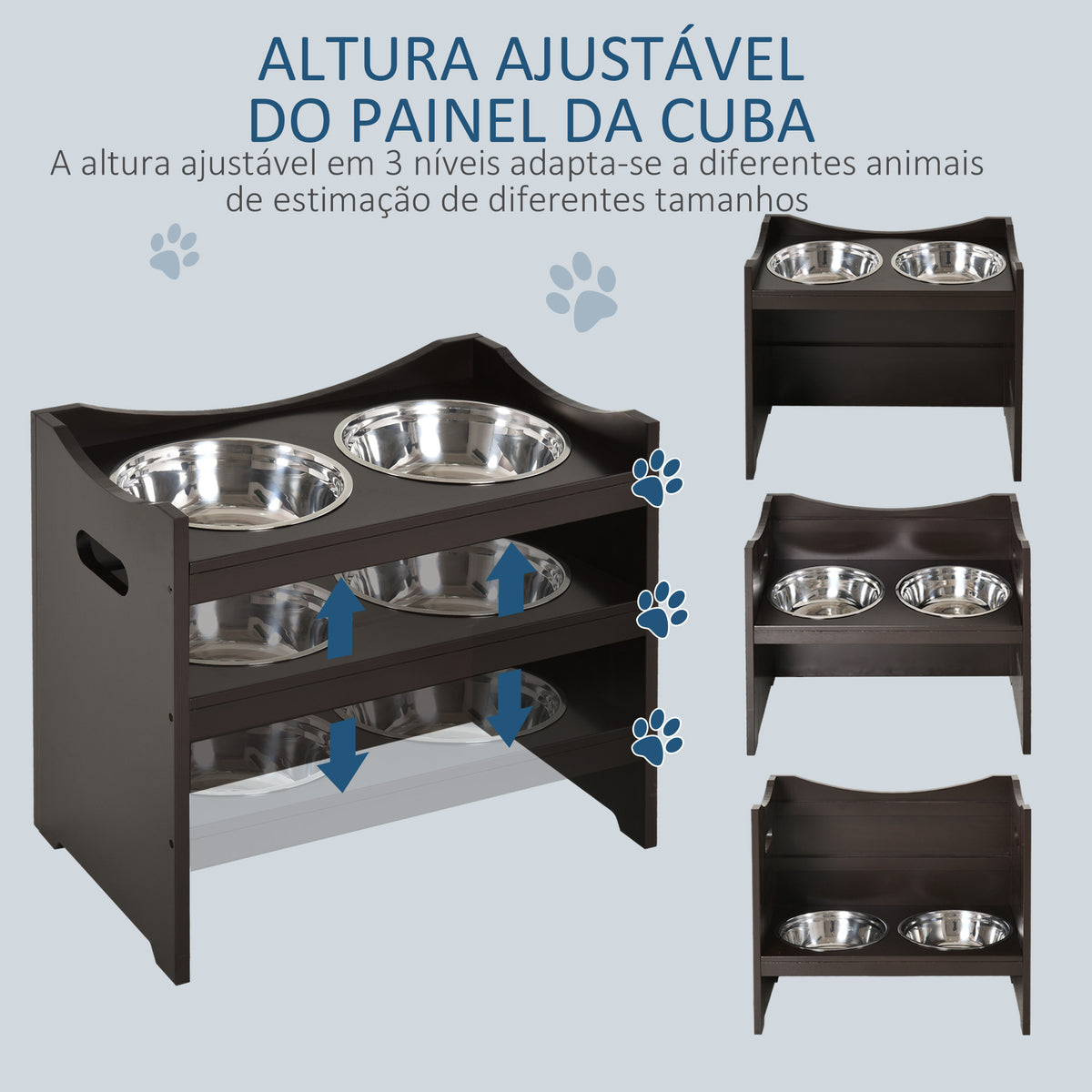Comedouro para Cães Elevado Comedouro para Cães com 2 Tigelas de Aço Inoxidável e Altura Ajustável 54x31,5x47 cm Marrom — foto 7