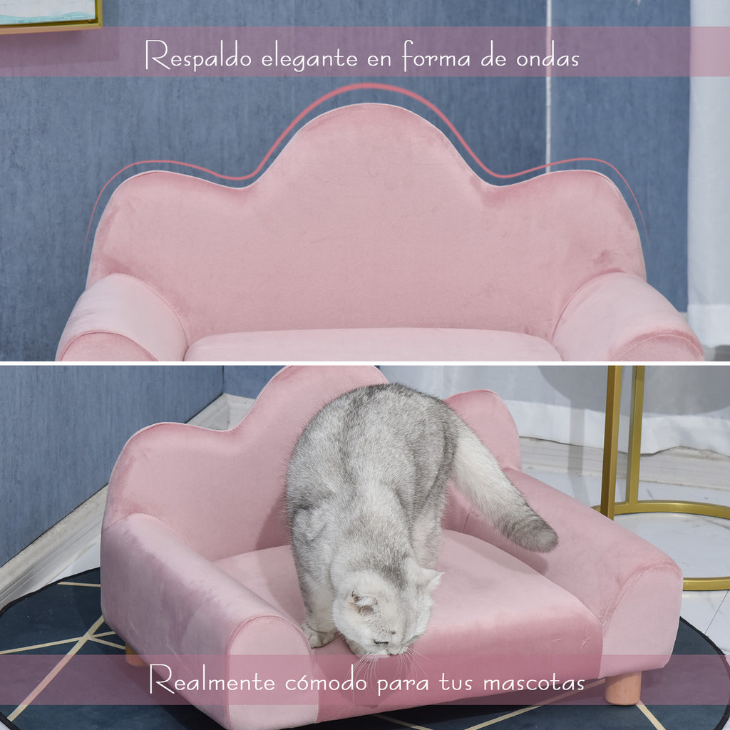 Sofá para Animais de estimação Sofá estilo moderno para gatos Cães pequenos com encosto e 3 ondulações Pernas levantadas em madeira 63x43x40 cm Rosa — foto 5