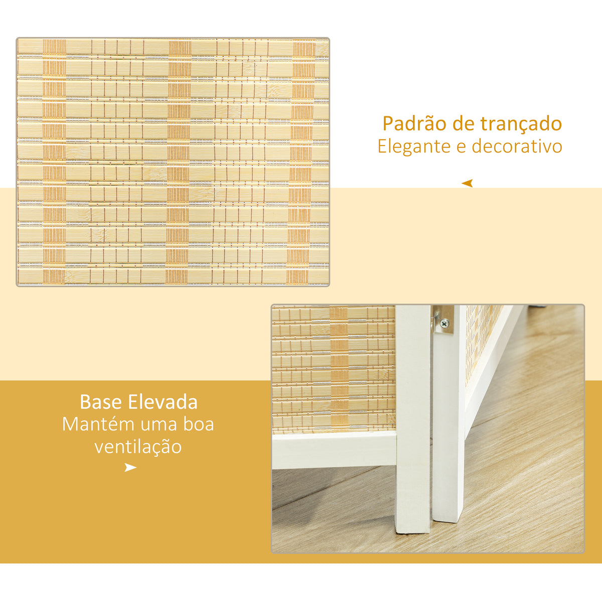 Biombo de 4 Painéis Dobrável 180x180 cm Separador de Ambientes Divisor de Habitação Tecido a Mão de Bambu e Fio de Algodão Decoração Elegante para Sala de Estar Branco — foto 4