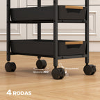 Carrinho de Cozinha de Armazenamento de 5 Níveis Carrinho Auxiliar com Rodas Bancada com Efeito Madeira e 4 Gavetas Removíveis Carrinho de Cozinha 39,5x24x82 cm Preto — foto 5