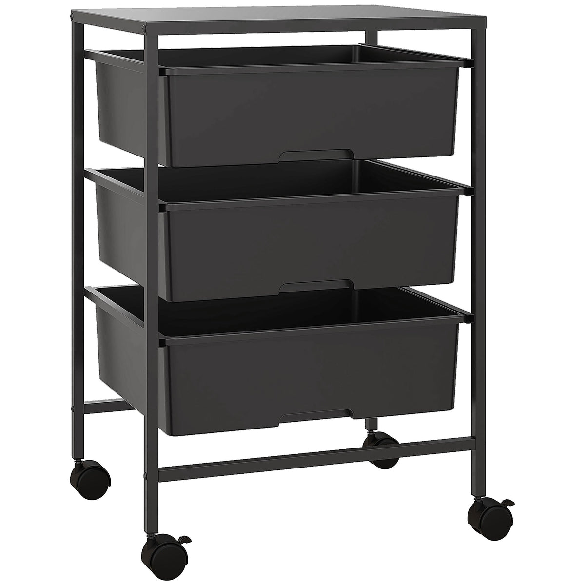 Carrinho Auxiliar com Rodas Carrinho de Cozinha de 3 Níveis com 3 Cestos para Armazenamento e Estrutura de Aço para Sala de Jantar Banheiro 40,8x33,5x60,5 cm Preto — foto 1