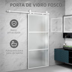 Porta de Correr com Acessórios Porta de Correr de Vidro com Mecanismo de Fecho Suave para Casa de Banho Sala de Estar Cozinha 91,4x203,2 cm Branco — foto 5