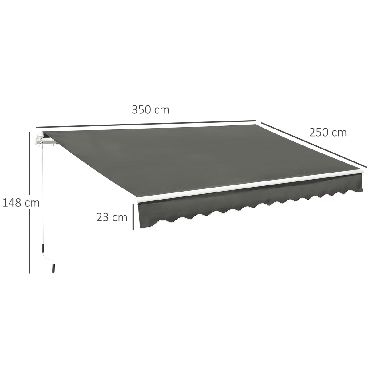 Toldo Manual Retrátil 350x250 cm Toldo para Varanda com Manivela de Metal Impermeável e Anti-UV Toldo Enrolável de Exterior para Jardim Terraço Janelas Cinza — foto 3