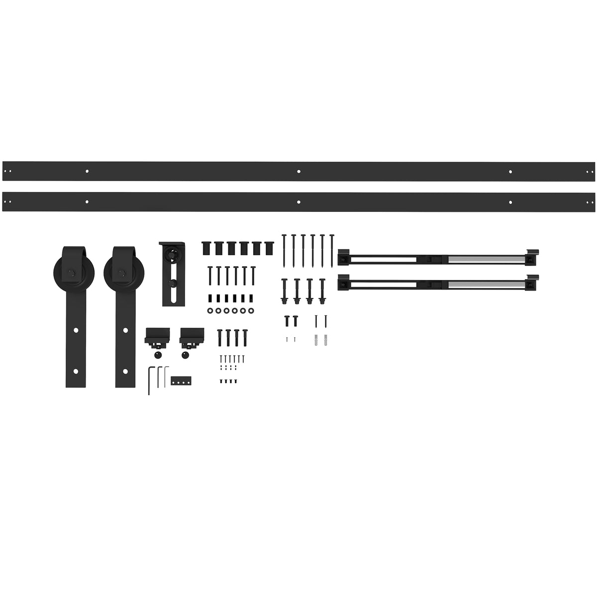 8FT/244cm Kit de ferragens para porta deslizante com amortecedor sem perfuração Kit de ferragens para porta deslizante com 2 trilhos para celeiro preto — foto 1