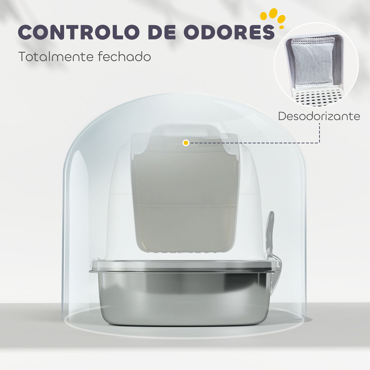 Caixa de Areia para Gatos em Aço Inoxidável XL Caixa de Areia para Gatos Grandes com Tampa Abatível Laterais Alta Entrada Superior Pá sem Odores Fácil de Limpar Antifugas 52,4x41,3x42 cm Branco — foto 5