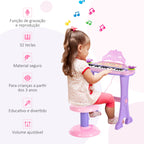 Piano Eléctrico Infantil 32 Teclas Piano Infantil com Microfone Banquinho Luzes Ritmos Sons MP3 Karaoke Modo Aprender Rosa — foto 7