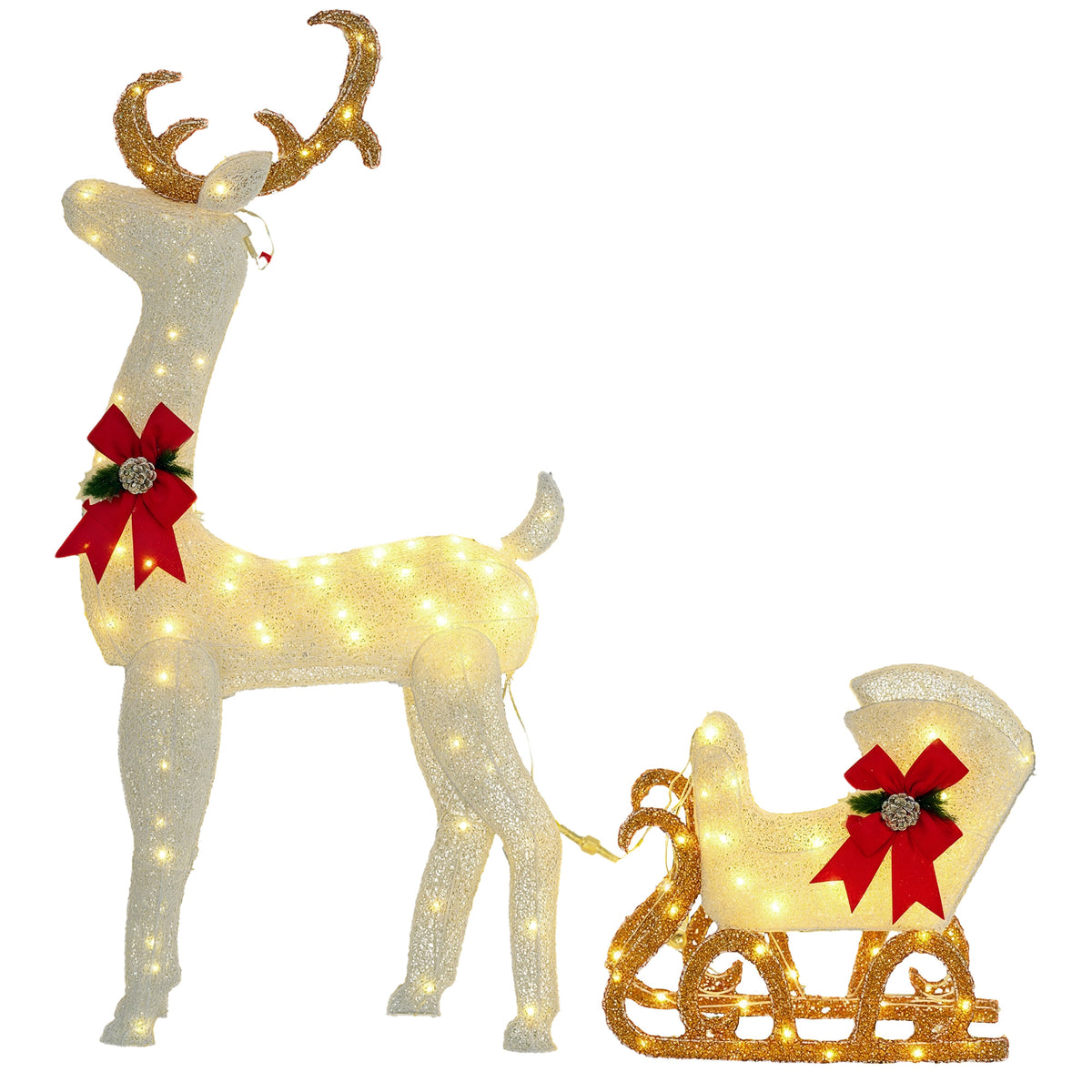 Rena com Trenó Luminoso Decoração de Natal com 170 LED Branco Quente Iluminação Natalícia para Interior Exterior e Jardim 50x29x42 cm Multicor — foto 1