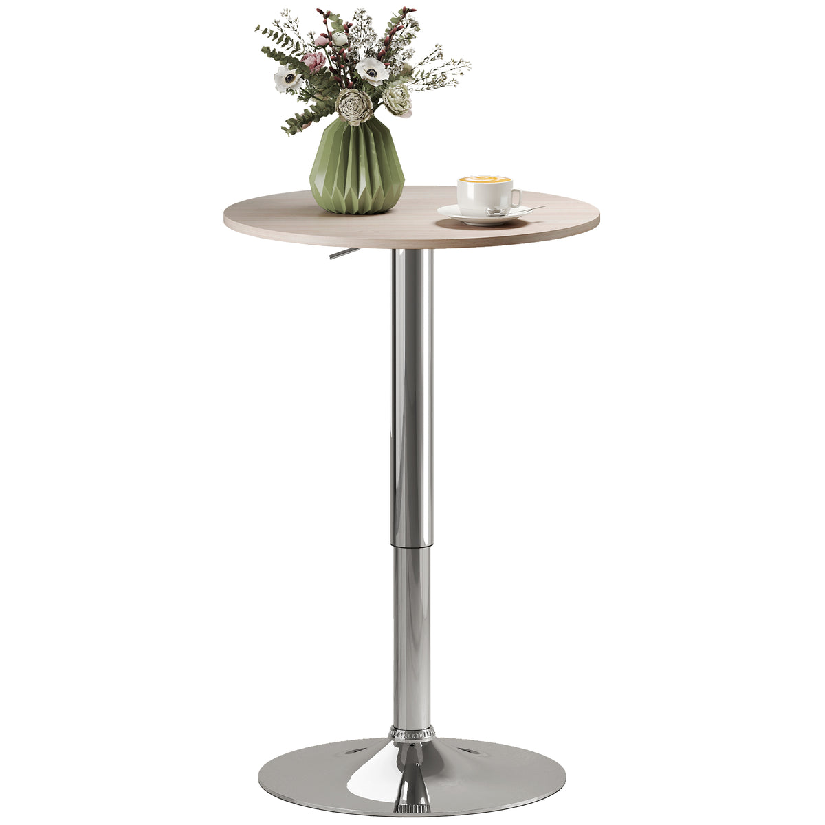 Mesa de Bar com Altura Ajustável Giratória 360° com Base Redonda Mesa Alta Moderna para Cozinha Sala de Jantar Ø60x67-93 cm Madeira — foto 1