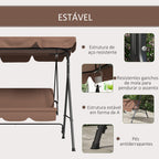 Baloiço de Jardim de 3 Lugares com Almofada Toldo Ajustável e Estrutura de Aço para Balcão Terraço Patio Carga Máx. 200 kg 172x110x153 cm Marróm — foto 5