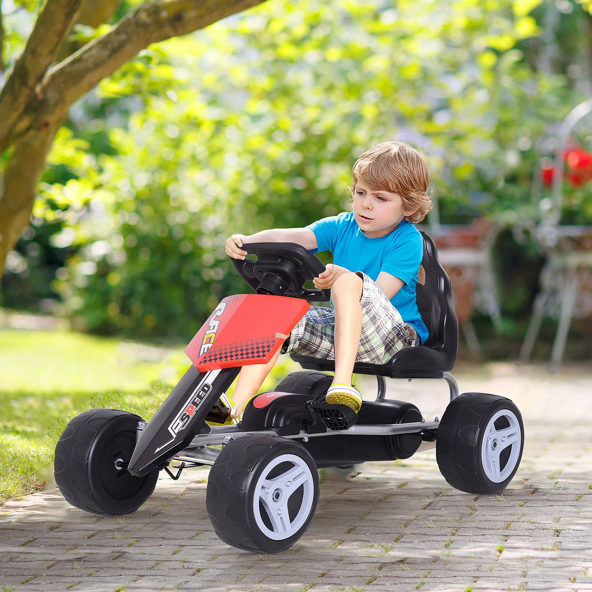 Kart a Pedal Go Kart com Assento Ajustável Kart Racing para Crianças acima de 3 Anos Brinquedo de Exterior Carga Máxima 30 kg 80x49x50 cm Vermelho e Preto — foto 2