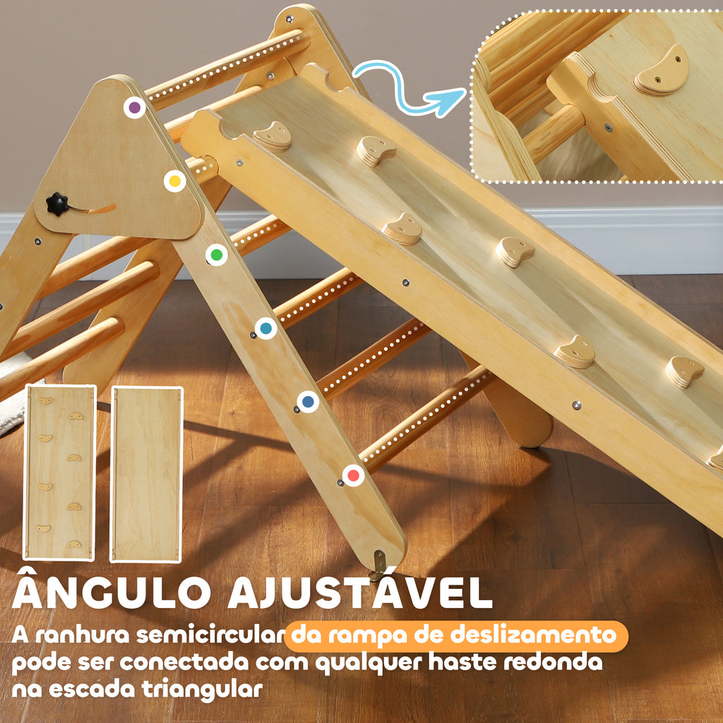 Triângulo de Escalada de Madeira 2 em 1 Escalada para Crianças de 18-48 Meses com Rampa para Deslizar ou Escalar 147x64,5x63 cm Madeira — foto 6