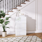 Cómoda com 5 Gavetas de Madeira Cómoda de Dormitório Cómoda Branca para Sala de Estar Estilo Moderno 55x33x100 cm Branco Brilhante — foto 2