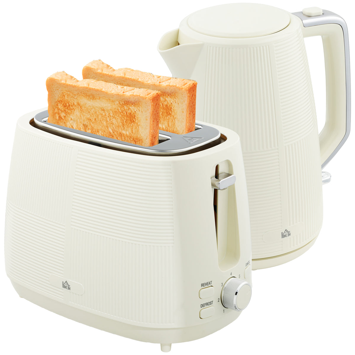 Conjunto de Torradeira e Jarro Elétrico Jarro de Água Elétrico de Aço Inoxidável 2200W 1,7L Torradeira de Pão com Ranura Larga para 2 Fatias 3 Funções Creme — foto 1