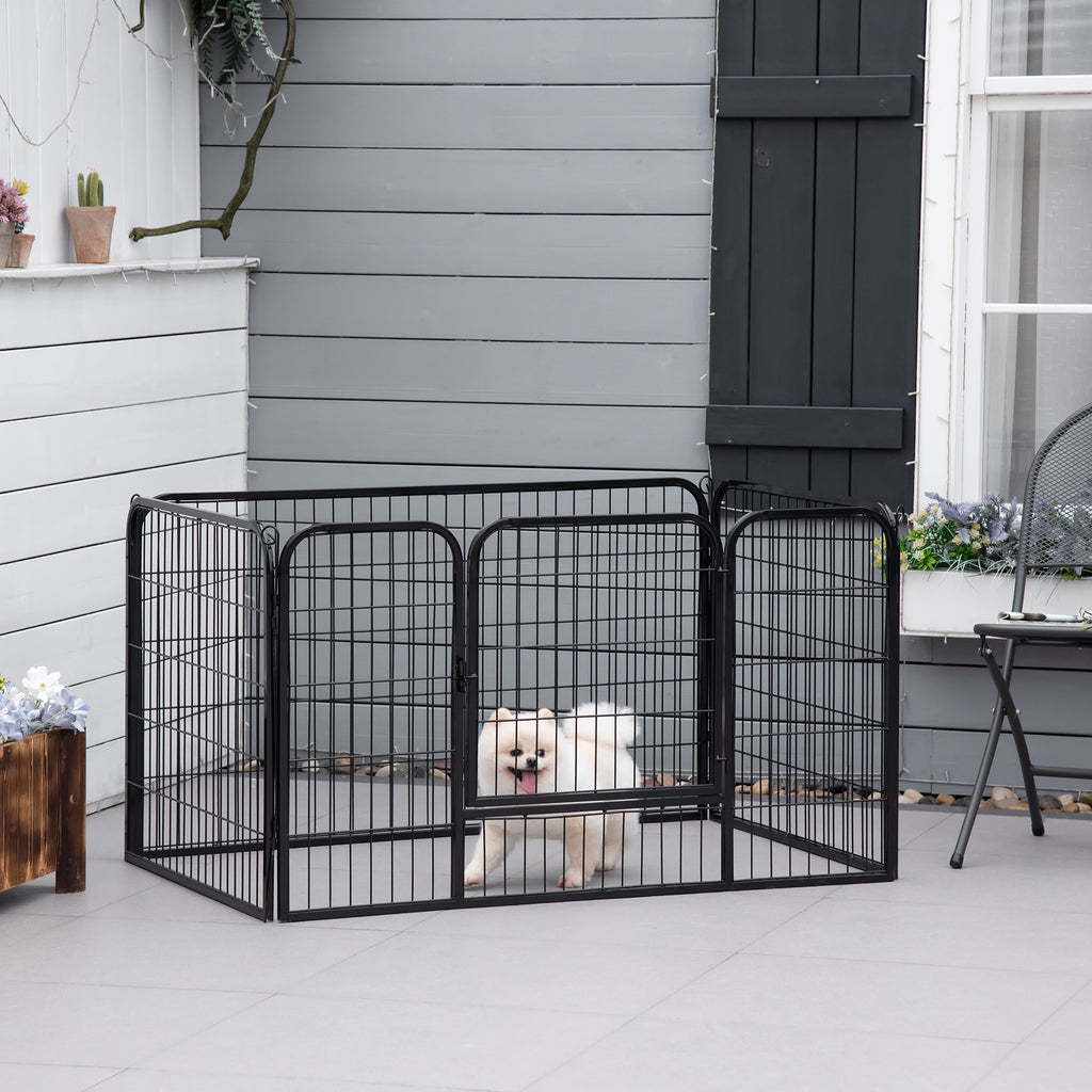 Parque para Animais de Estimação Retangular Gaiola para Cães 4 Paineis de Metal com Porta e Dupla Fechadura Cerca de Treinamento 129x84x70cm Preto — foto 2