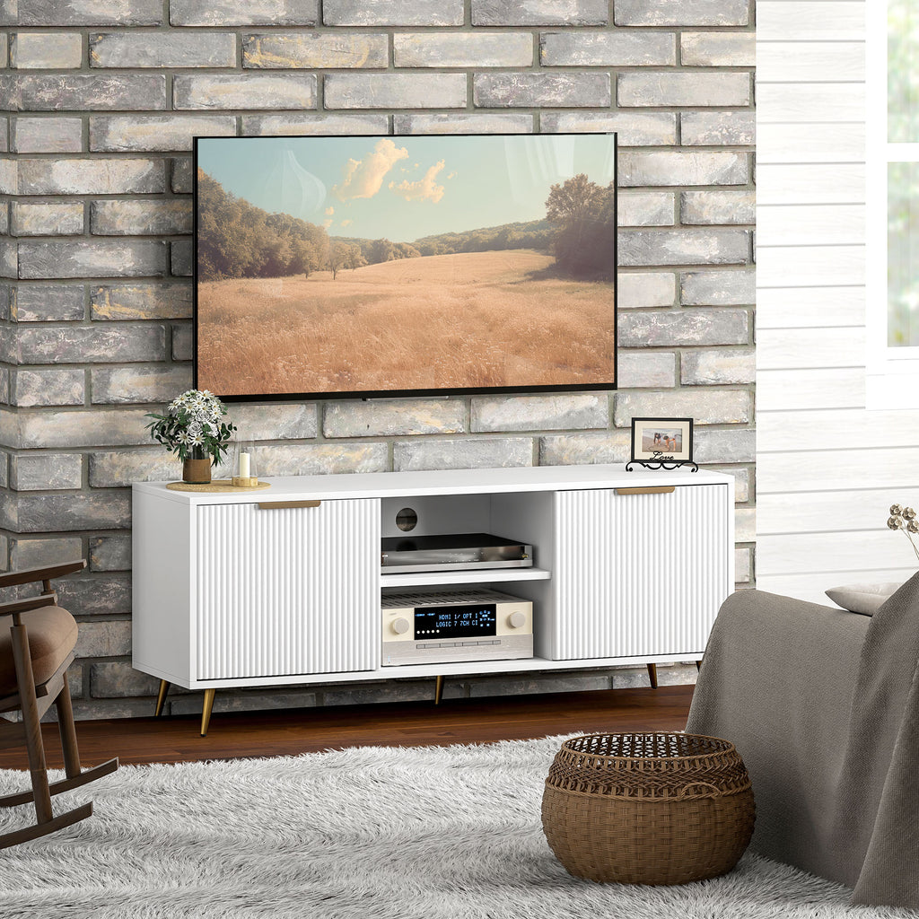 Móvel de TV Moderno Móvel de TV para Sala de Estar com 2 Compartimentos Abertos e 2 Portas Móvel para Televisores de 55 Polegadas 120x35x48 cm Branco — foto 7