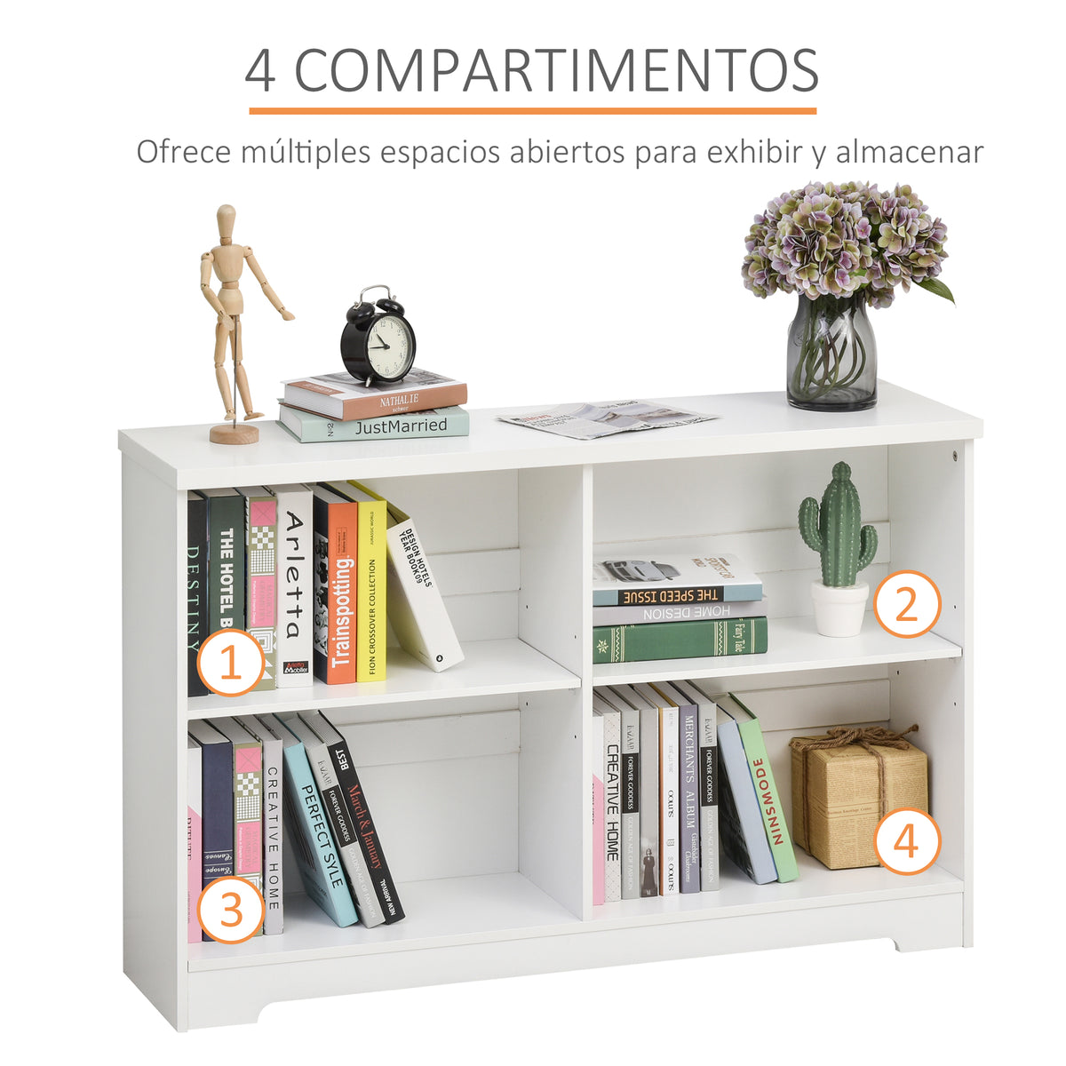 Estante de madeira de4 compartimentos com prateleiras ajustáveis ​​para arquivos 118,2x29,5x76,5 cm — foto 4