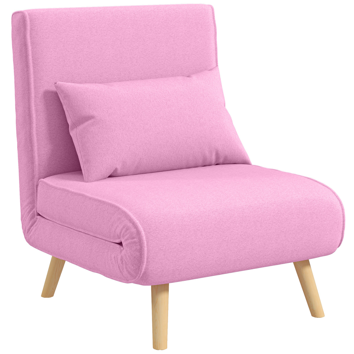 Sofá Cama Individual Sofá Cama Estofado em Linho com Encosto Ajustável em 5 Posições e Almofada Sofá Cama Pequeno para Sala de Estar 72x75x85 cm Rosa — foto 1