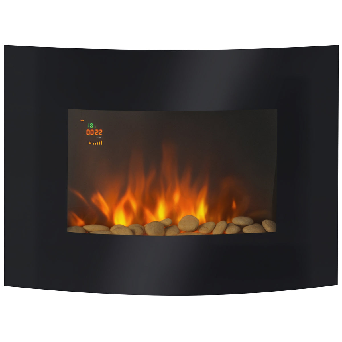 Lareira Elétrica de Parede com Efeito de Chamas Realistas e Luzes LED em 7 Cores com Controlo Remoto Potência 900W/1800W 65x11,4x52cm Preto — foto 1
