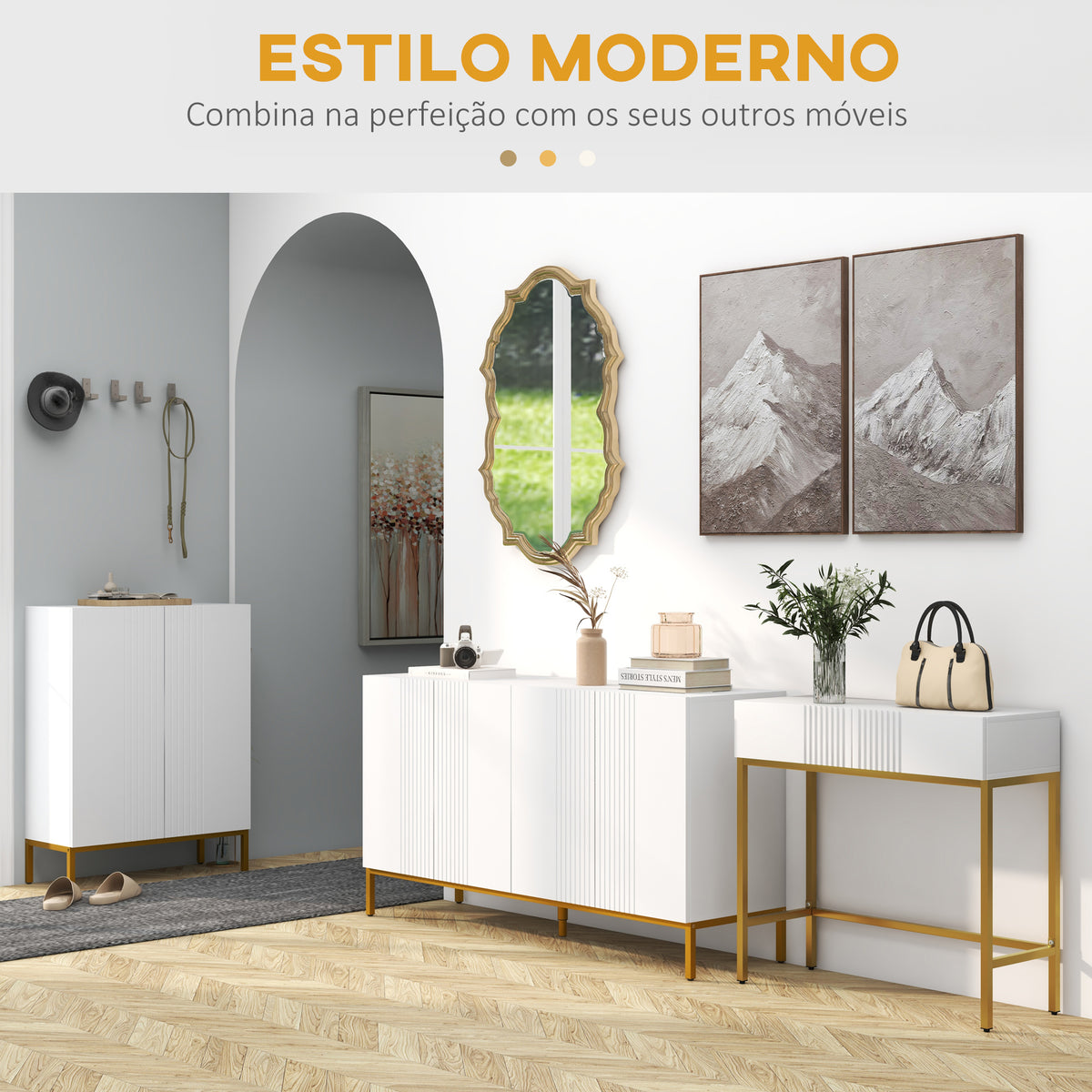 Mesa Consola Moderna Mesa de Entrada com 2 Gavetas e Pés de Aço Anti-tombo para Entrada Sala Corredor 80x31,5x75 cm Branco — foto 5