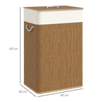 Cesto de Roupa com Tampa 72L Cesto de Roupa de Bambu com Bolsa Interior Removível e Alças para Lavandaria Dormitório 40x30x60 cm Madeira e Creme — foto 3