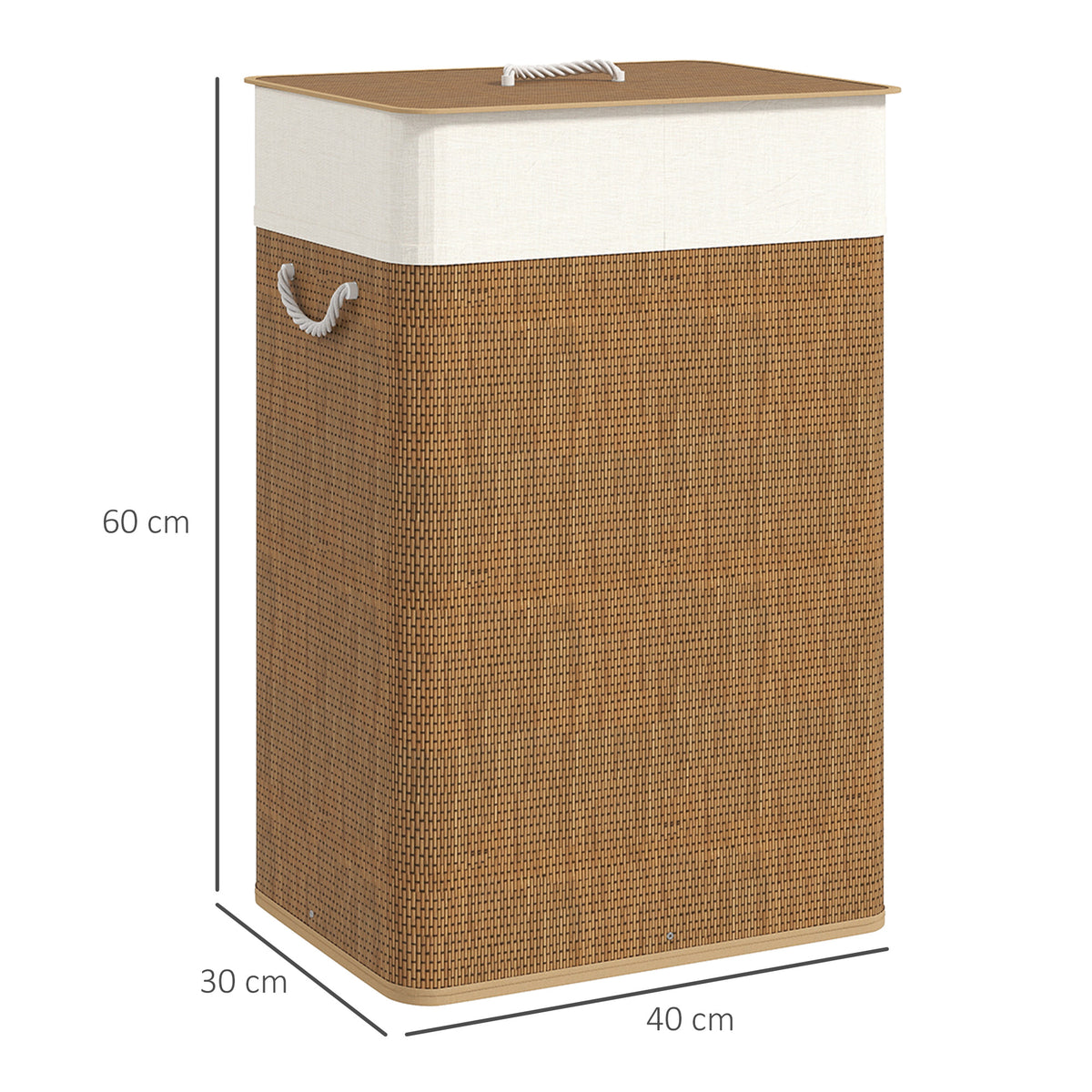 Cesto de Roupa com Tampa 72L Cesto de Roupa de Bambu com Bolsa Interior Removível e Alças para Lavandaria Dormitório 40x30x60 cm Madeira e Creme — foto 3