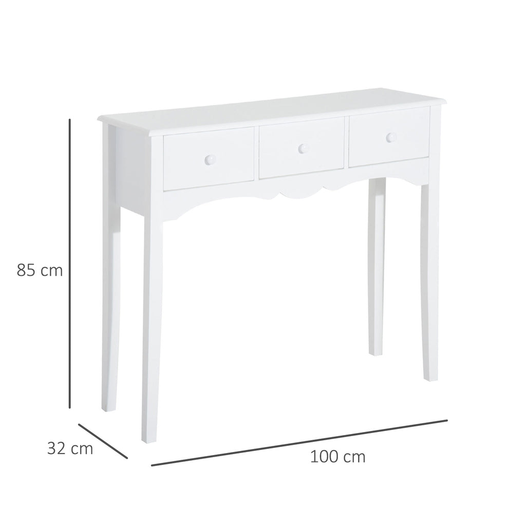 Mesa Consola Elegante Móvel de Entrada com 3 Gavetas 100x32x85cm Branco — foto 3