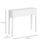 Mesa Consola Elegante Móvel de Entrada com 3 Gavetas 100x32x85cm Branco — foto 3