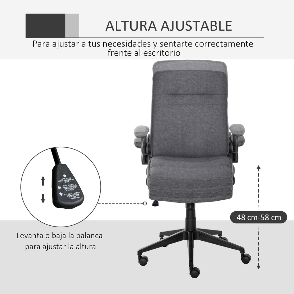 Cadeira de escritório ergonômica 360 ° giratória com função de inclinação Apoios de braço acolchoados e ajustáveis ​​em altura para casa e escritório 67x70x108-118 cm Cinza — foto 4