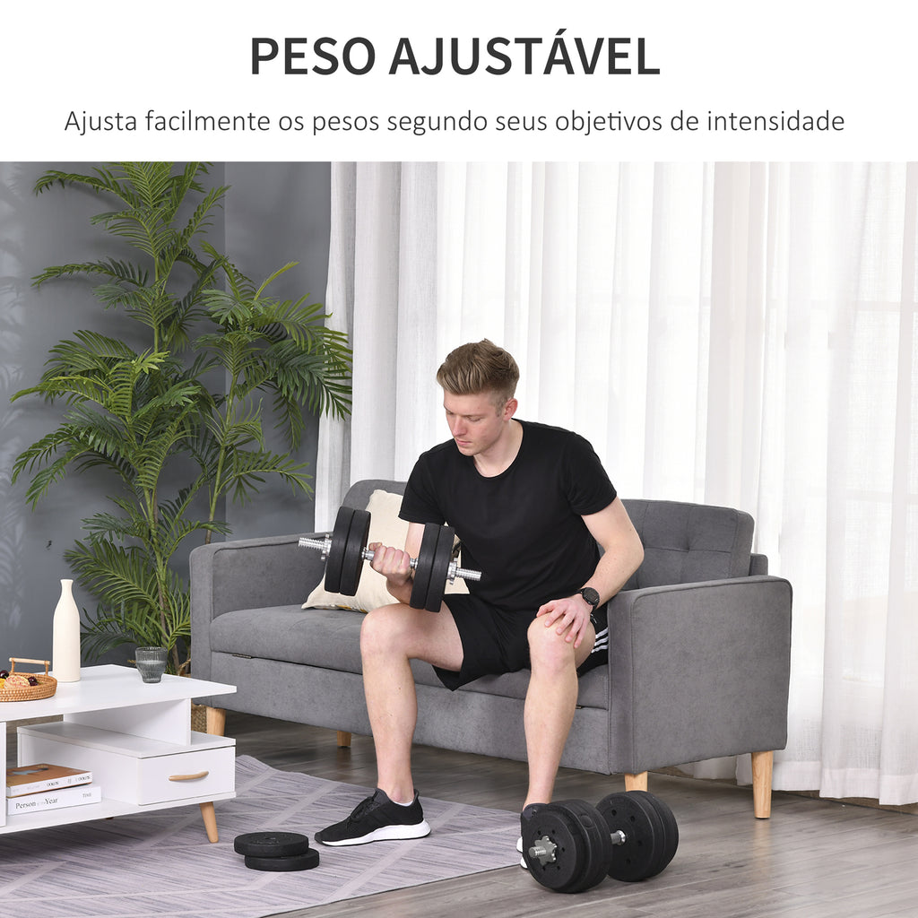 Conjunto de Halteres Ajustáveis 30kg com Barra de Conexão de Aço e Discos Desmontáveis Conjunto de Pesos para Treinamento em Casa Academia Escritório Preto — foto 4