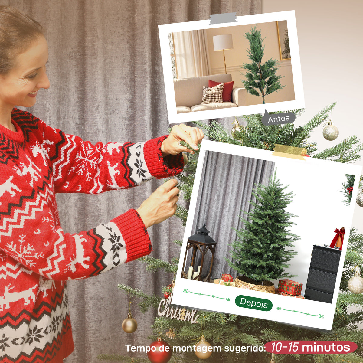 Árvore de Natal Artificial 150 cm Árvore de Natal com 1186 Ramos Densos Suporte Metálico Dobrável Montagem Fácil para Interior Verde — foto 7