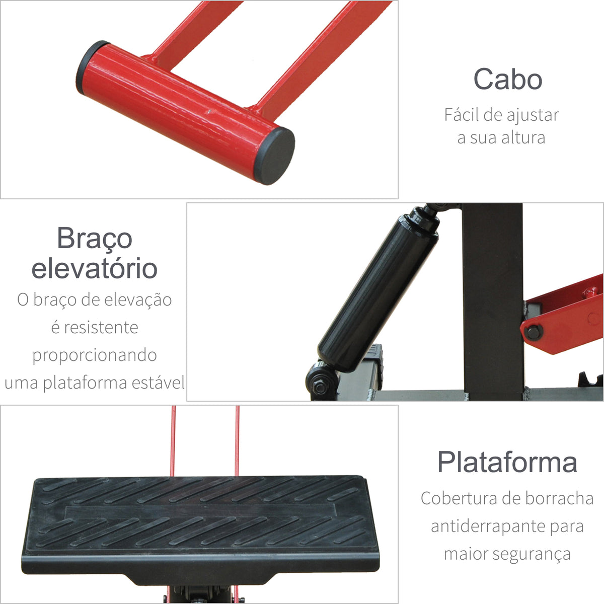 Plataforma Elevadora para Motocicletas Universal com Altura Ajustável para Estacionar ou Reparar Carga Máxima 150 kg 28x17,5x24,5-35,5 cm Preto e Vermelho — foto 6