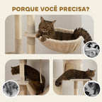 Arranhador para Gatos Grande Altura 173 cm Arranhador para Gatos Torre para Gatos com Plataformas Caverna Bolas Suspensa e Rede Bege — foto 7