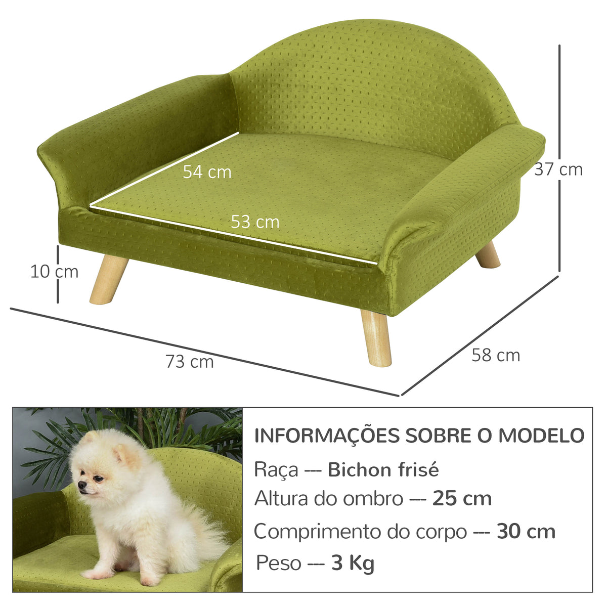 Sofá-cama para animais de estimação Sofá para cães Gatos com almofada acolchoada removível Pernas de madeira 73x58x37 cm Latão de veludo — foto 3