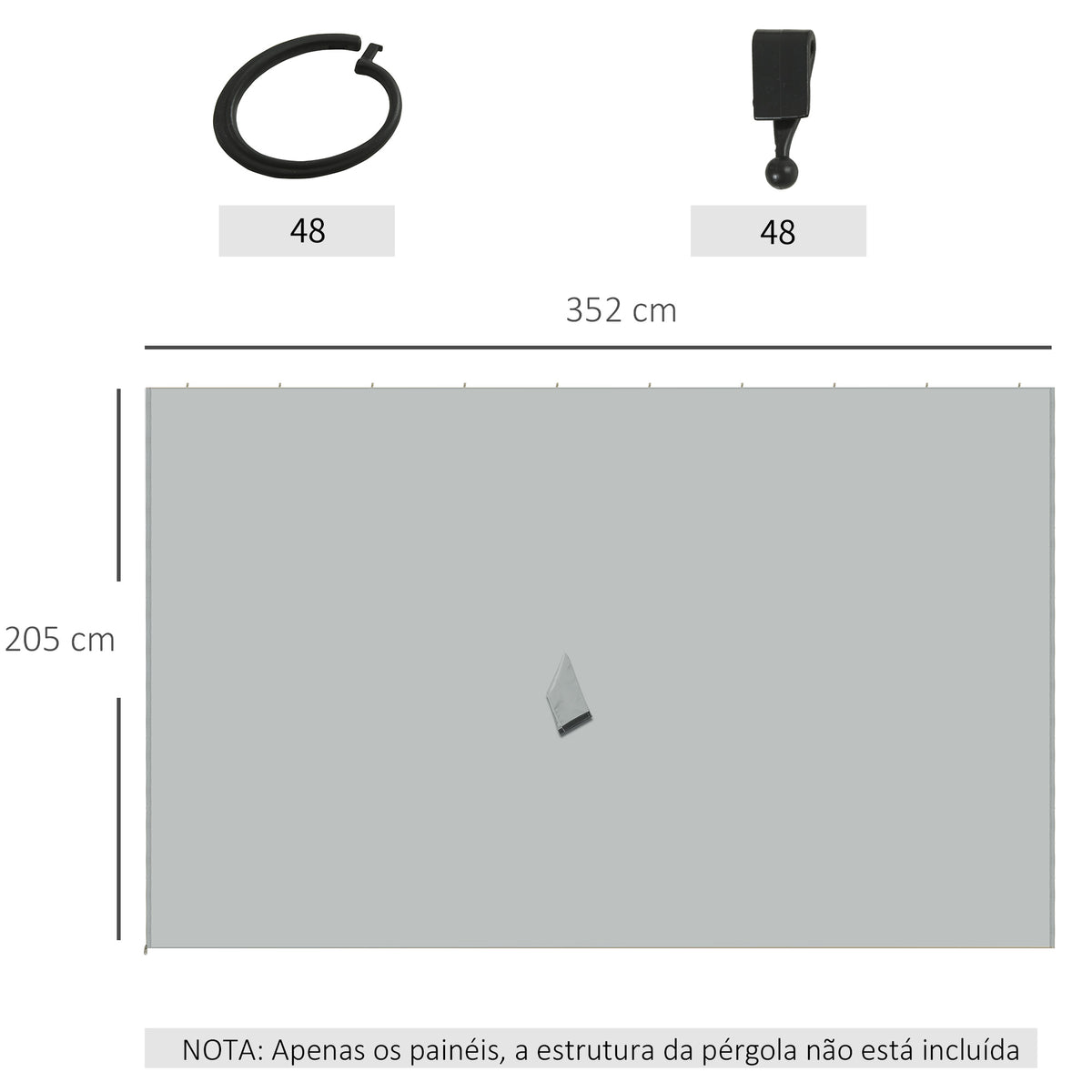 4 Paredes Laterais para Tenda 352x205 cm Laterais para Tenda Universal com Ganchos e Argola em C para Tenda de Jardim Terraço Cinza Claro — foto 3