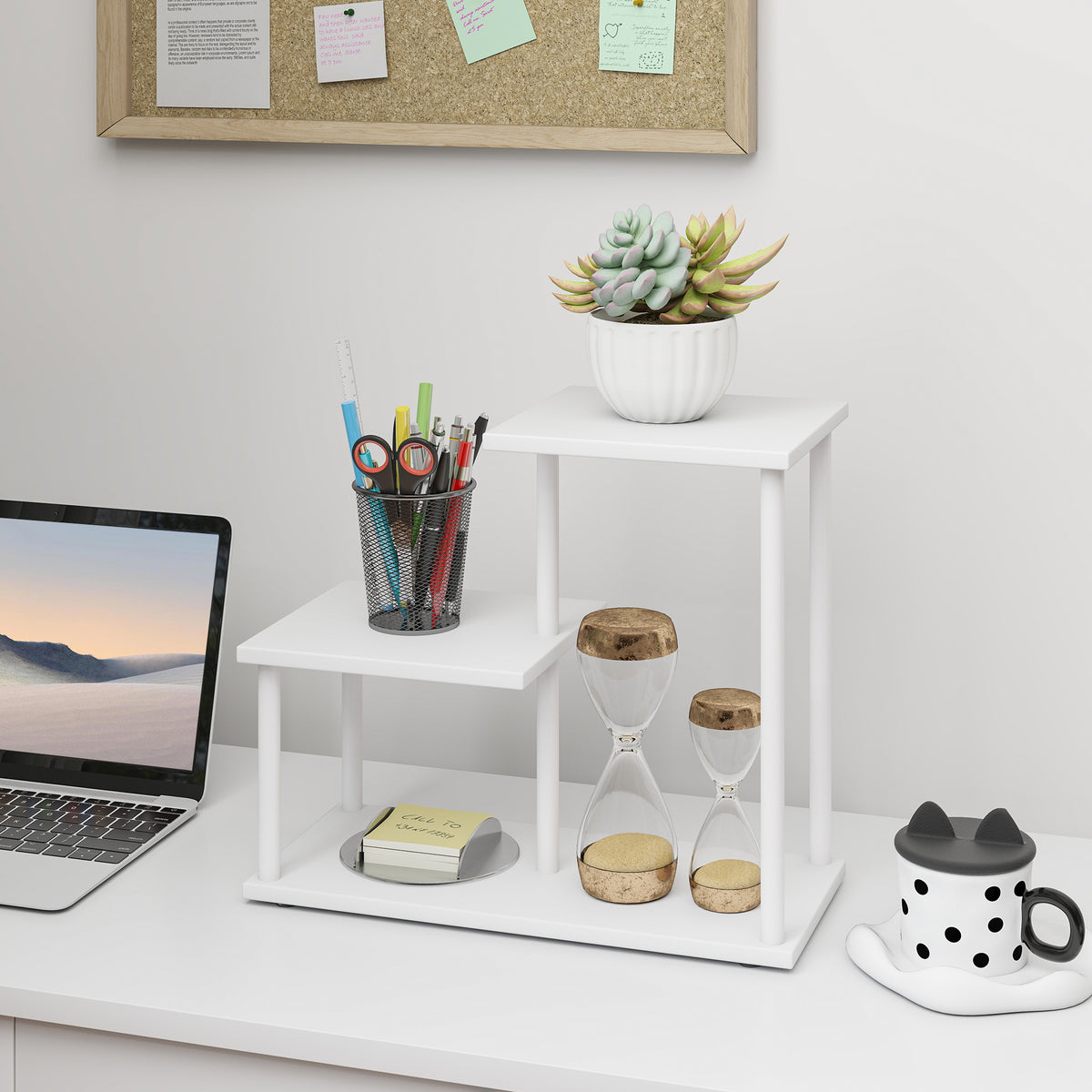 Estante Efeito Madeira Estante para Livros de 3 Níveis Estilo Moderna com Estrutura de Metal Prateleira de Arrumação para Secretária Escritório Cozinha 40x20x34,5 cm Branco — foto 2