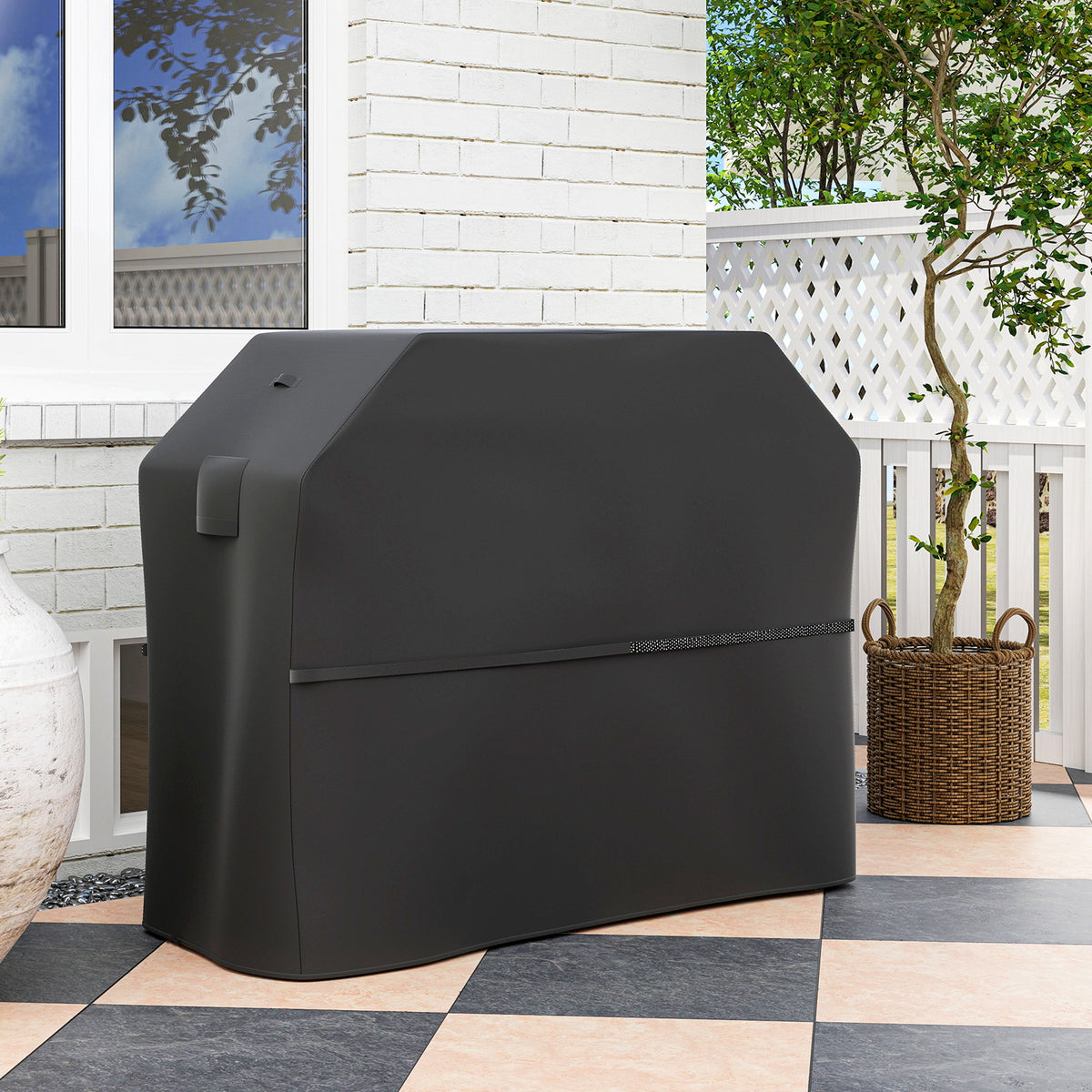 Capa para Barbecue Impermeável Capa Protetora para BBQ em Tecido Oxford 600D Anti-Vento Anti-Pó Anti-Humidade Anti-UV Capa de Barbecue com Fechos de Velcro 147x61x122 cm Preto — foto 2