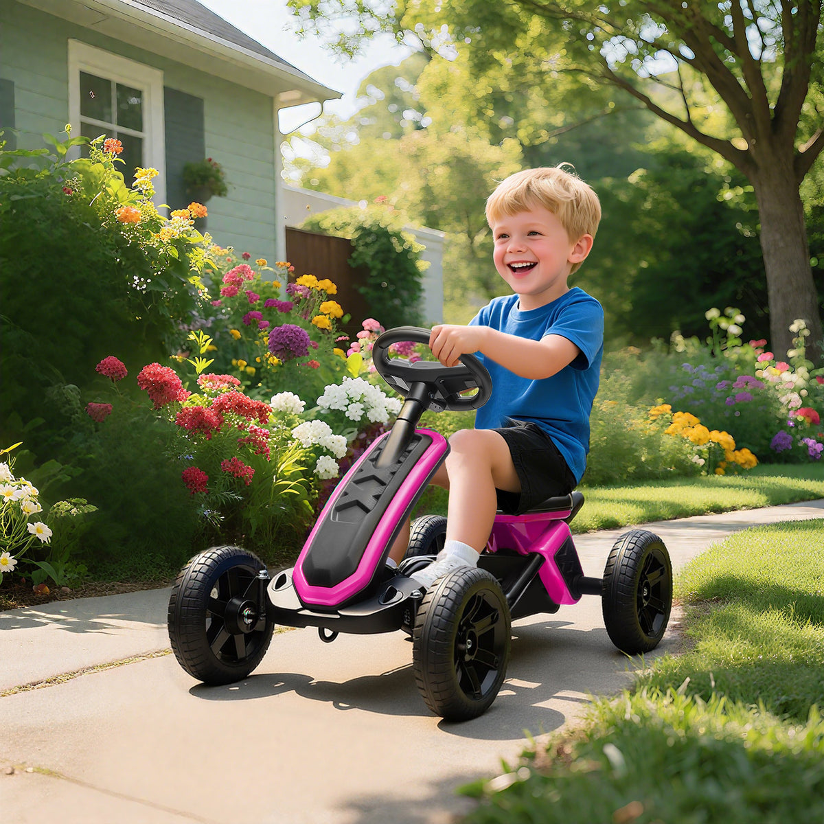 Kart Pedais Kart com Rodas Antiderrapantes de EVA Estrutura Metálica Carga 30 kg para Crianças de 2-5 Anos 85,5x49x57 cm Rosa — foto 2